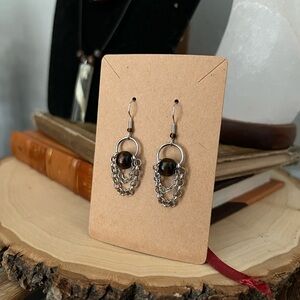 Chic Silver and Brown Chain Earrings